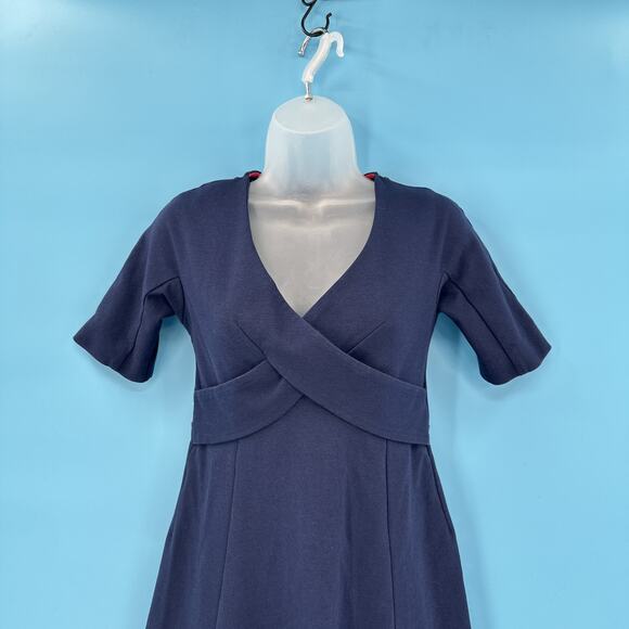 Boden Dress Womens 4R Navy Blue Short Sleeve Fit Flare Modal Blend Knee Length - Picture 3 of 9